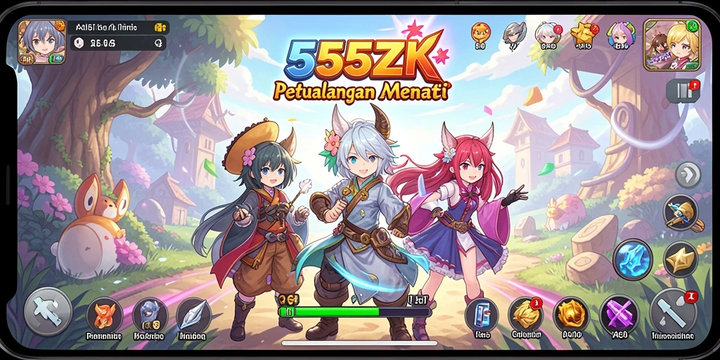 Tampilan gameplay yang seru di dunia anime kaya warna.