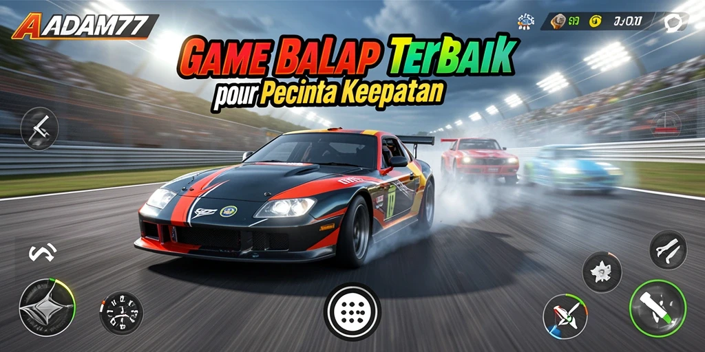 Screenshot gameplay ADAM77 menampilkan aksi balapan yang mendebarkan.