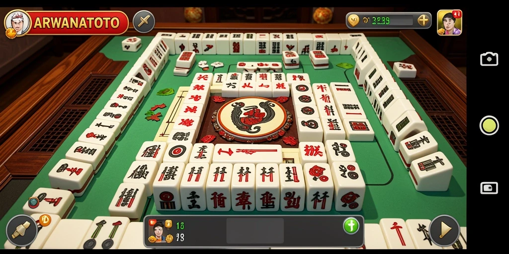 Tampilan gameplay seru ARWANATOTO di atas papan Mahjong.