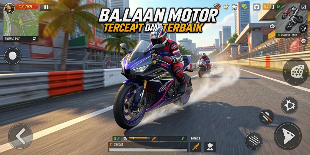 Screenshot CK789 menampilkan aksi balapan motor yang mendebarkan.