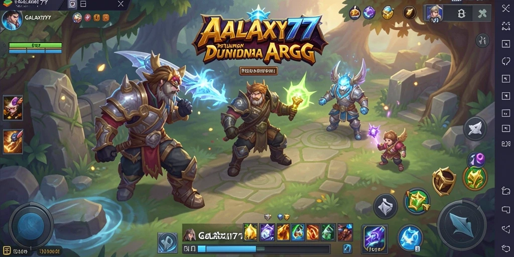 Screenshot utama GALAXY77 menampilkan aksi epik dalam pertempuran ARPG.