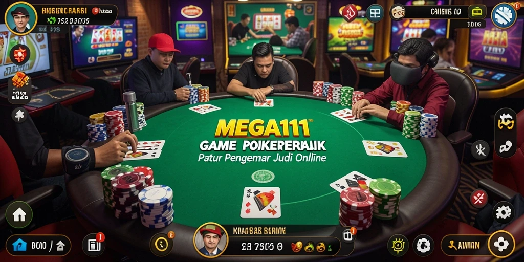 Screenshot gameplay MEGA111 dengan pemain poker yang kompetitif dan seru.