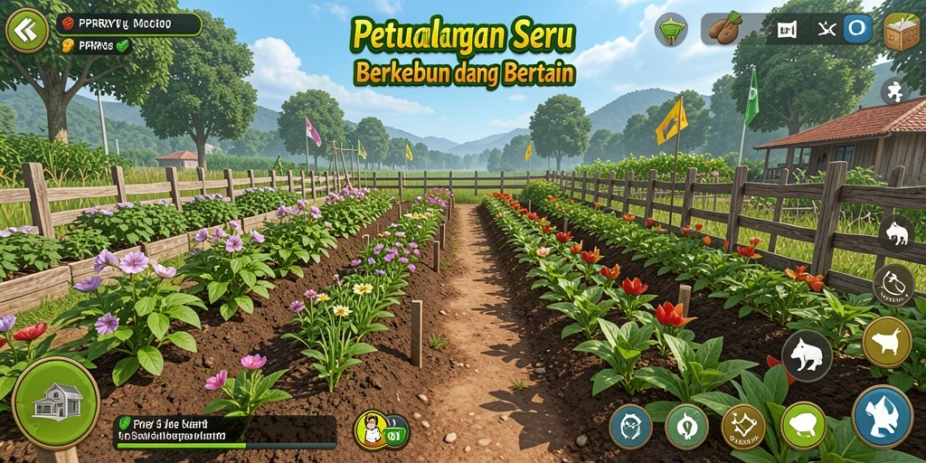 Tampilan gameplay seru dalam PPRRYY yang menampilkan aktivitas bertani.