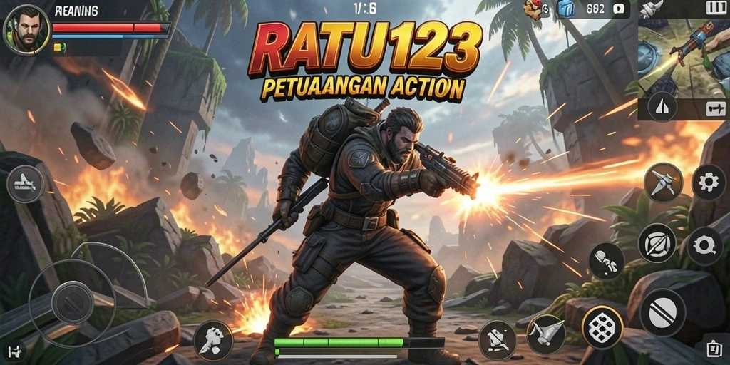 Screenshot utama dari gameplay action yang mendebarkan di RATU123.