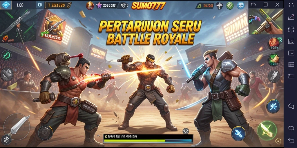 Gameplay SUMO777 menegangkan dengan aksi Battle Royale yang intens.