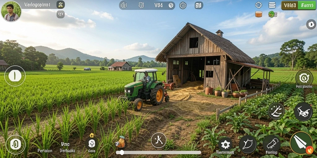 Tampilan gameplay V87 dengan aktivitas pertanian yang menyenangkan.